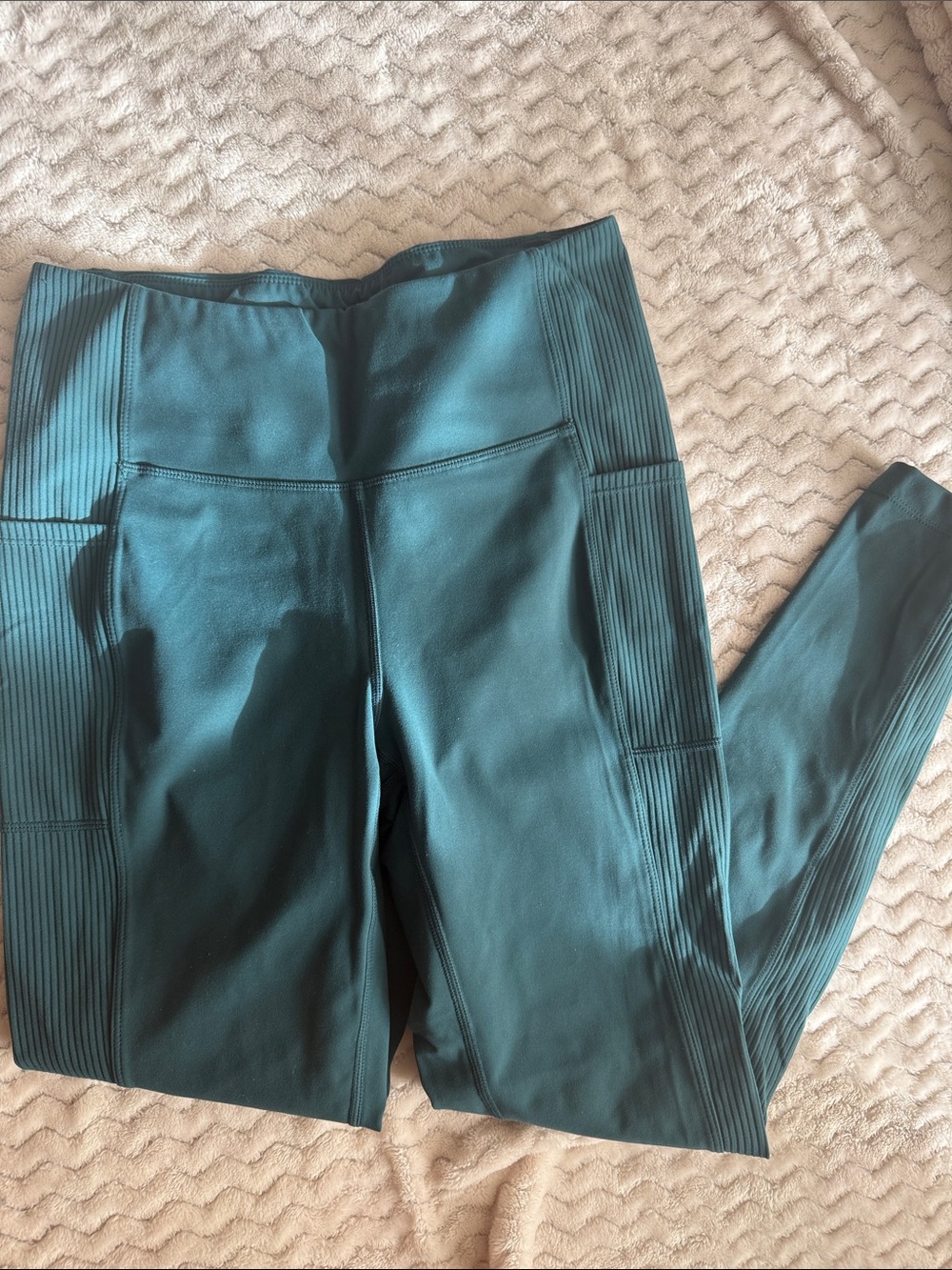 Mondetta Ribbed High-Waist Leggings in Teal Green